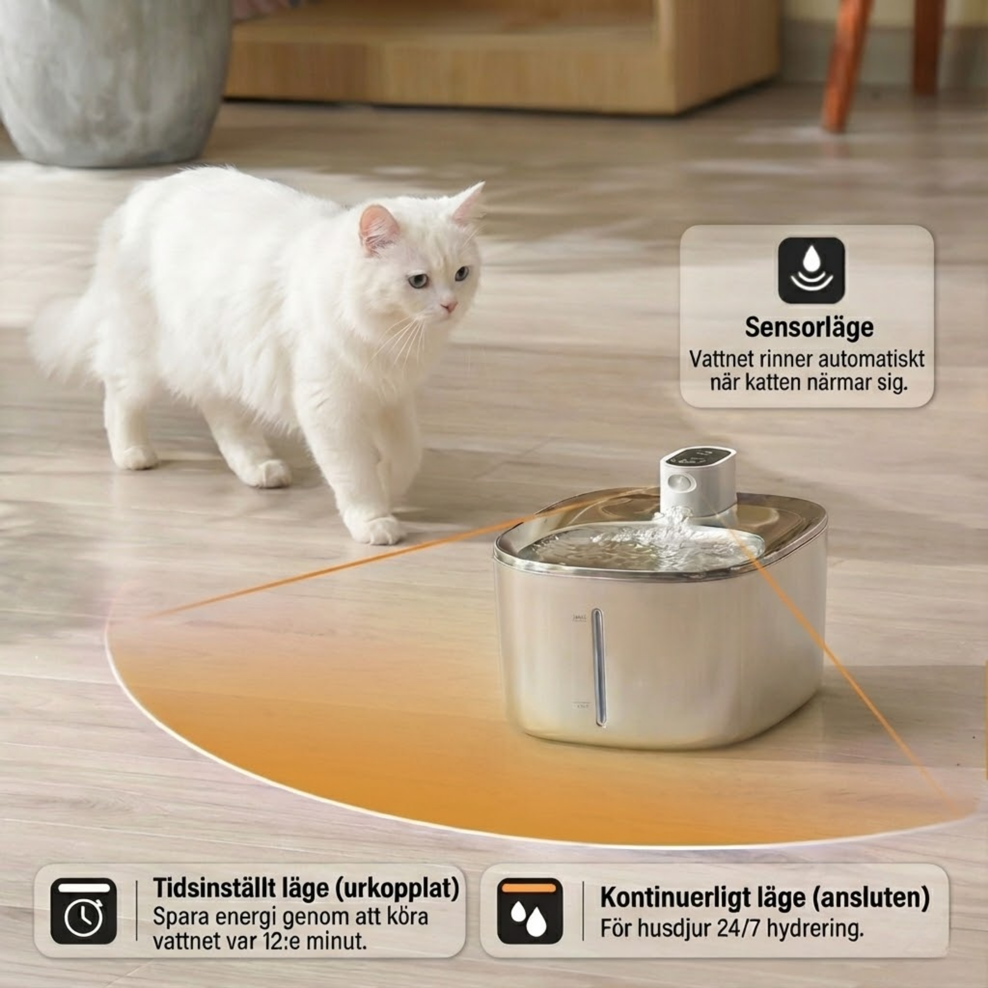 Kattellas Trådlösa Vattenfontän I Rostfritt Stål