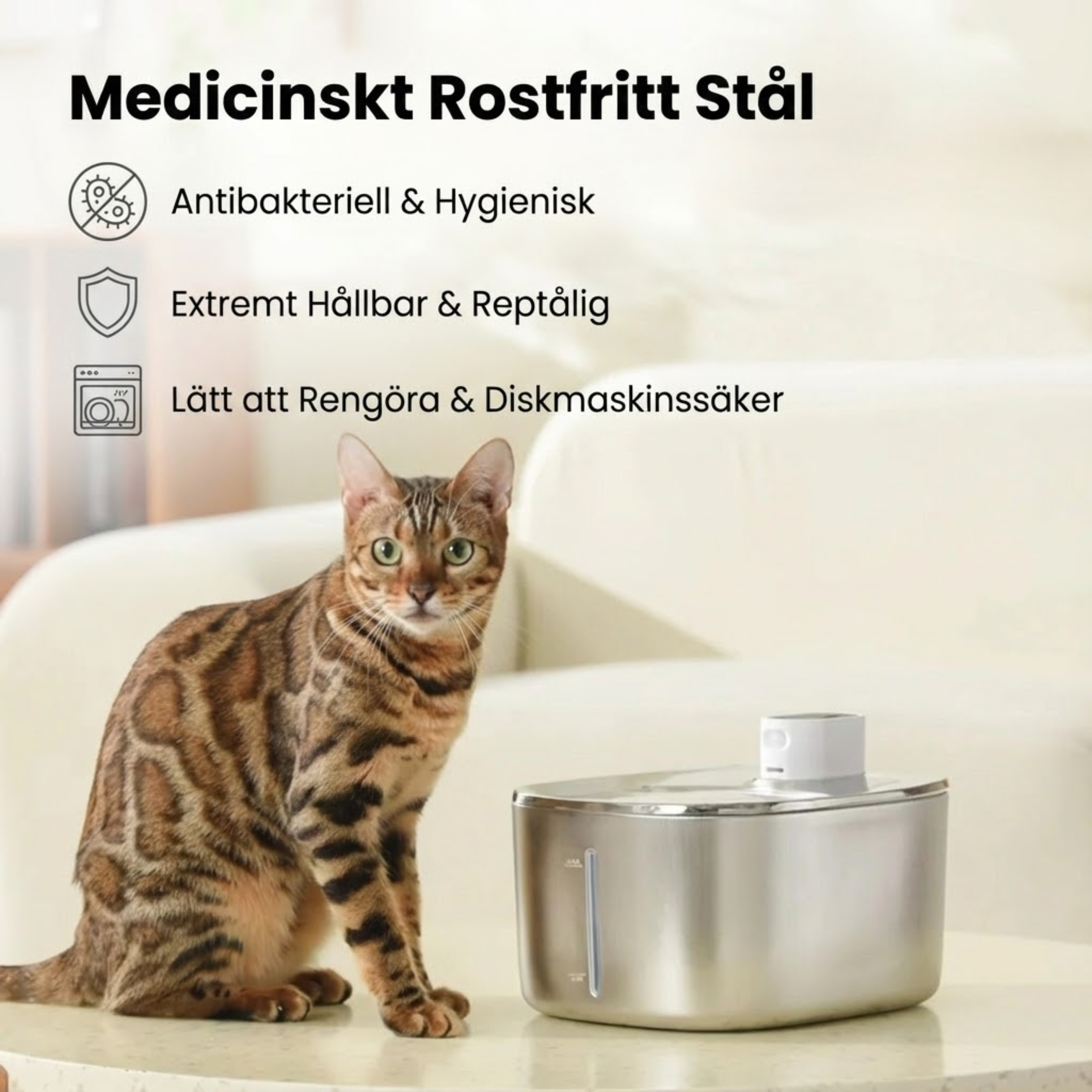 Kattellas Trådlösa Vattenfontän I Rostfritt Stål