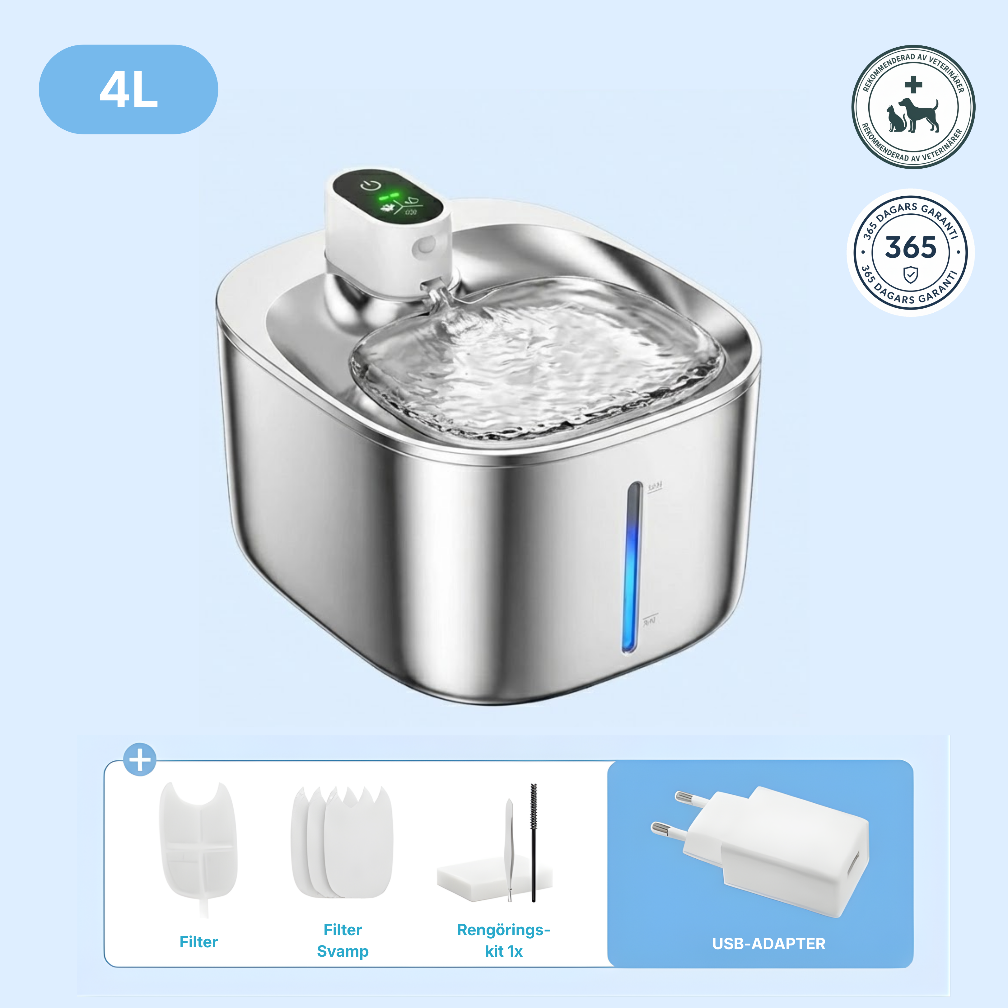 Kattellas Trådlösa Vattenfontän I Rostfritt Stål